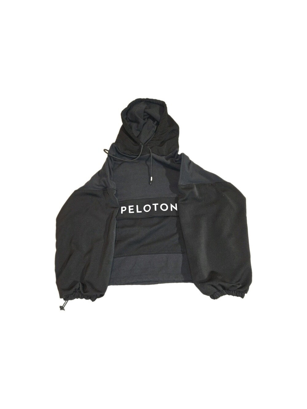 Peloton Women's Hoodie Sz L Black Front Pocket Logo Zip Side Boxy Heavy Weight